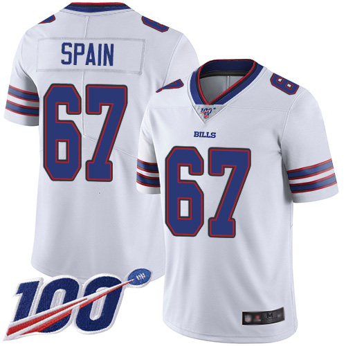 Men Buffalo Bills #67 Quinton Spain White Vapor Untouchable Limited Player 100th Season NFL Jersey